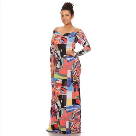 Print, Long sleeve maxi Plus dress - Picture 3 of 5